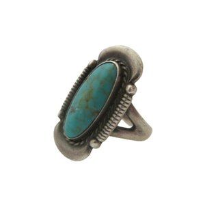 Vintage Turquoise Ring Sterling Silver Southwest Oval Cabochon Size 5.5 JHE5